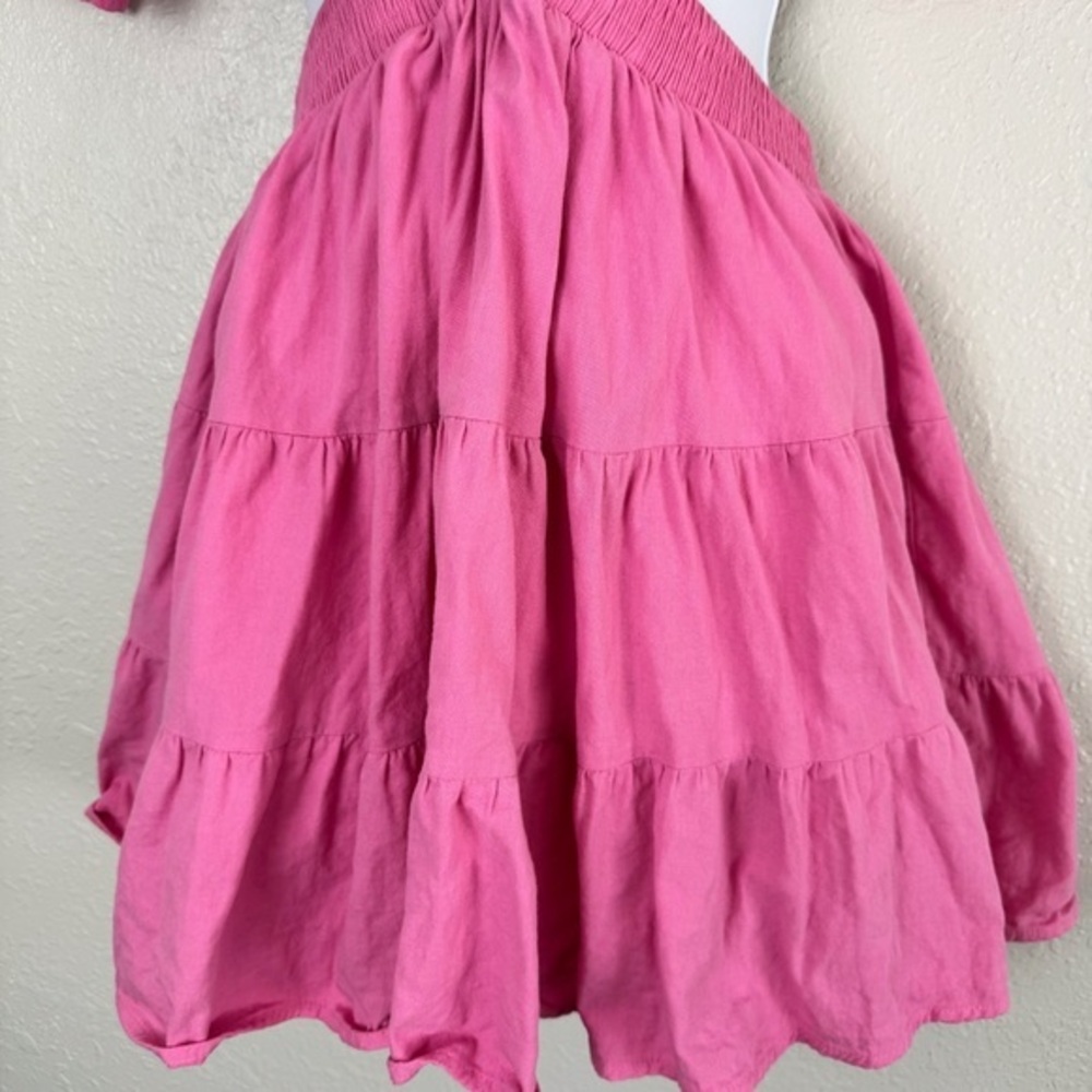 Shy Velvet pink square neck crossover smocked waist cutout mini dress S - Picture 6 of 11
